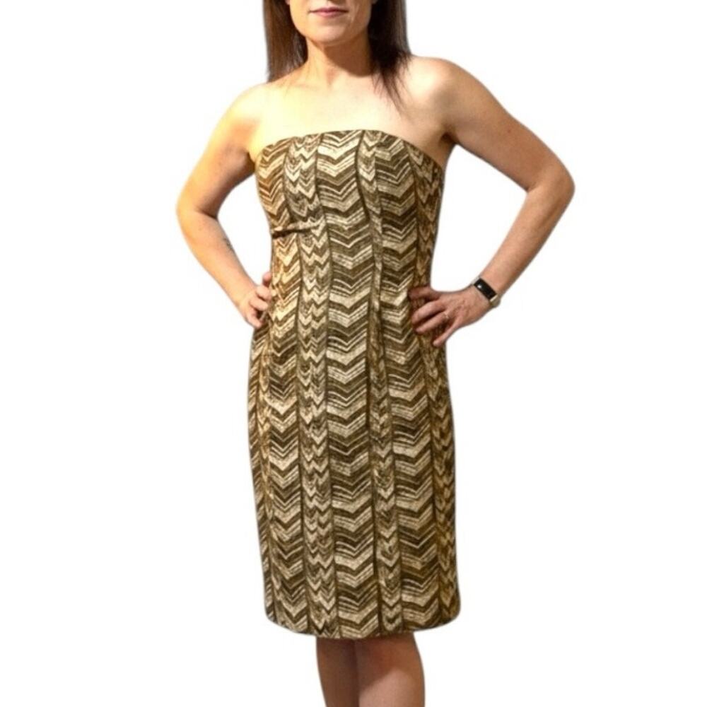 Michael Kors Cocktail Dress - Sz 4 - Brown Tan - Strapless Midi - 
Wedding Guest